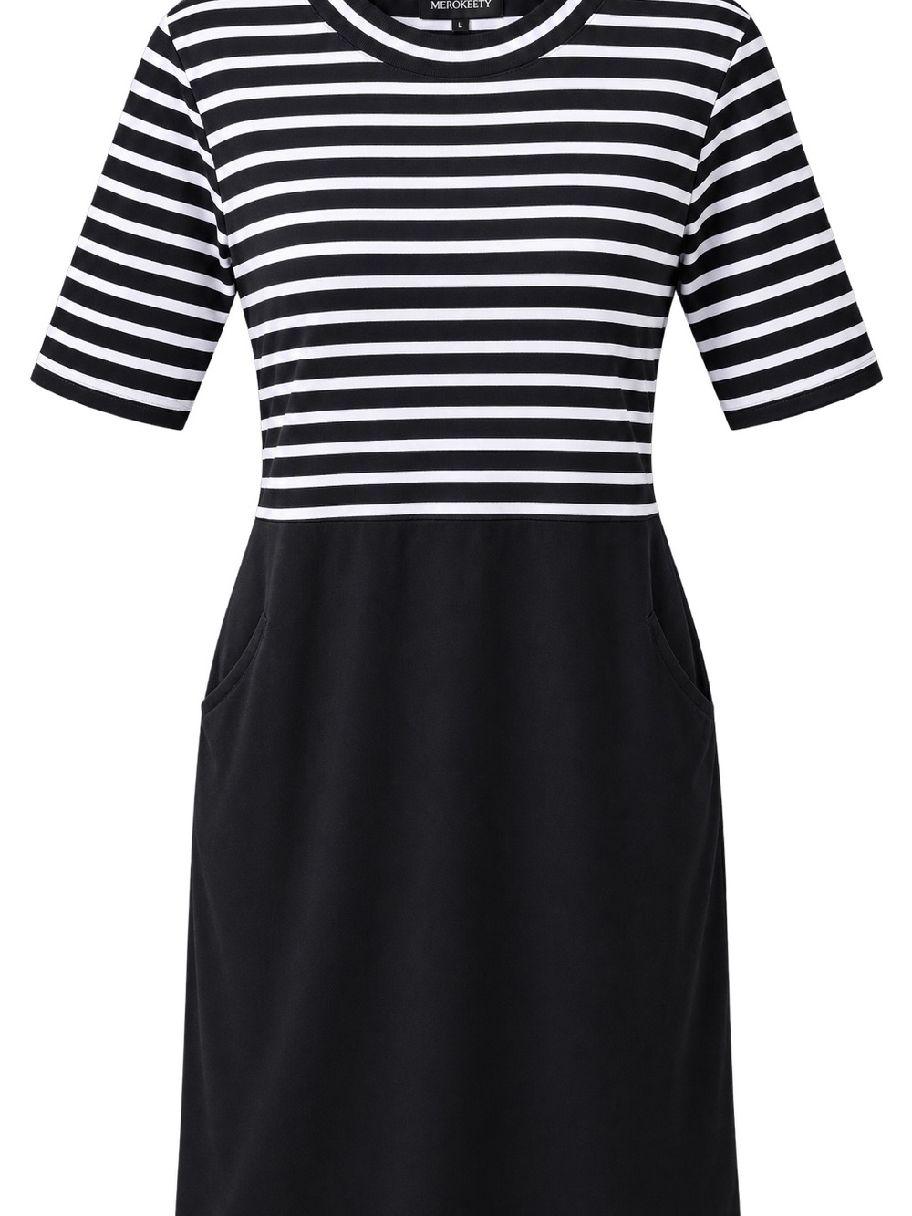 Black & White Stripe Casual Pocket Dress